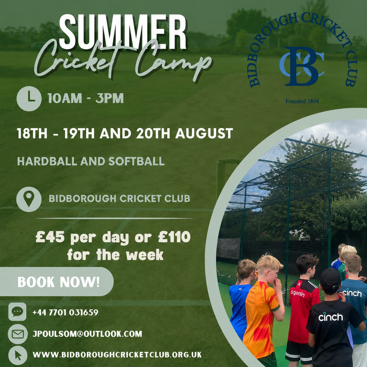 Summer Cricket Camp 18th to 20th August 2026